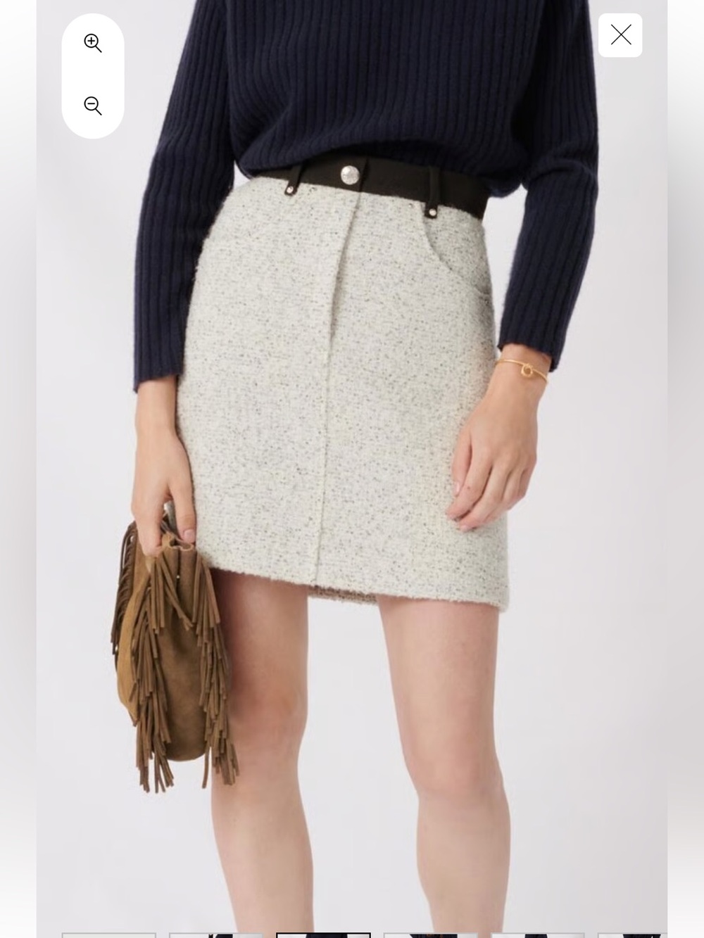Maje Cream Bouclé Mini Skirt